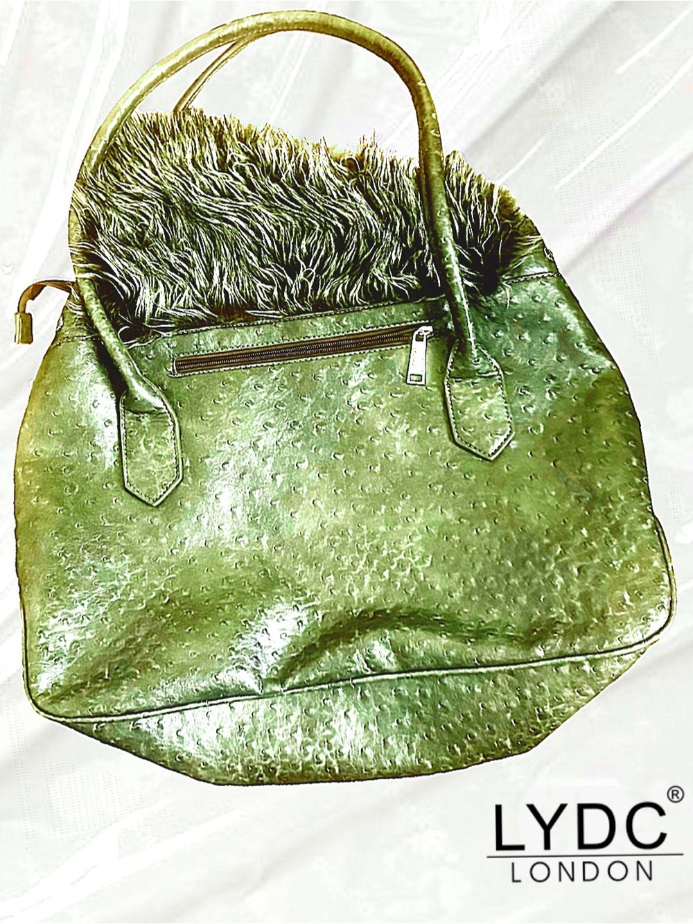 Olive Green Faux Snakeskin & Faux Fur Women's Bag - Picture 2 of 4